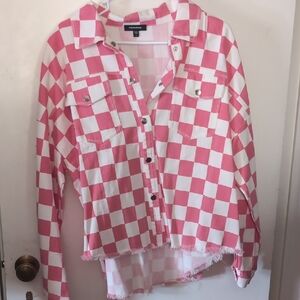 Forever 21 Pink and White Checkered Women's Button-Down Shirt